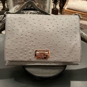 Kate Spade Gray Ostrich Leather Shoulder Bag with Gold Hardware